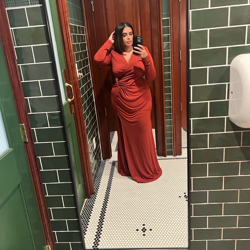 Elegant Rust Red Long Sleeve Dress